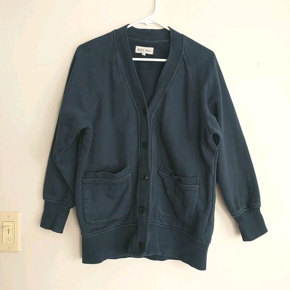 Alex Mill David Fleece Cardigan Sweater Womens S/M*Blue Cotton Button Oversized - Picture 1 of 8